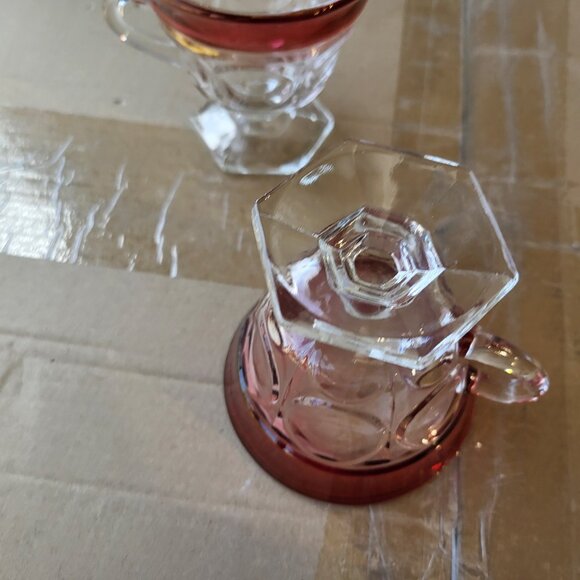 2 VTG INDIANA GLASS RUBY FLASH KINGS CROWN THUMBPRINT FOOTED PUNCH CUPS "BIN A" - Picture 6 of 7